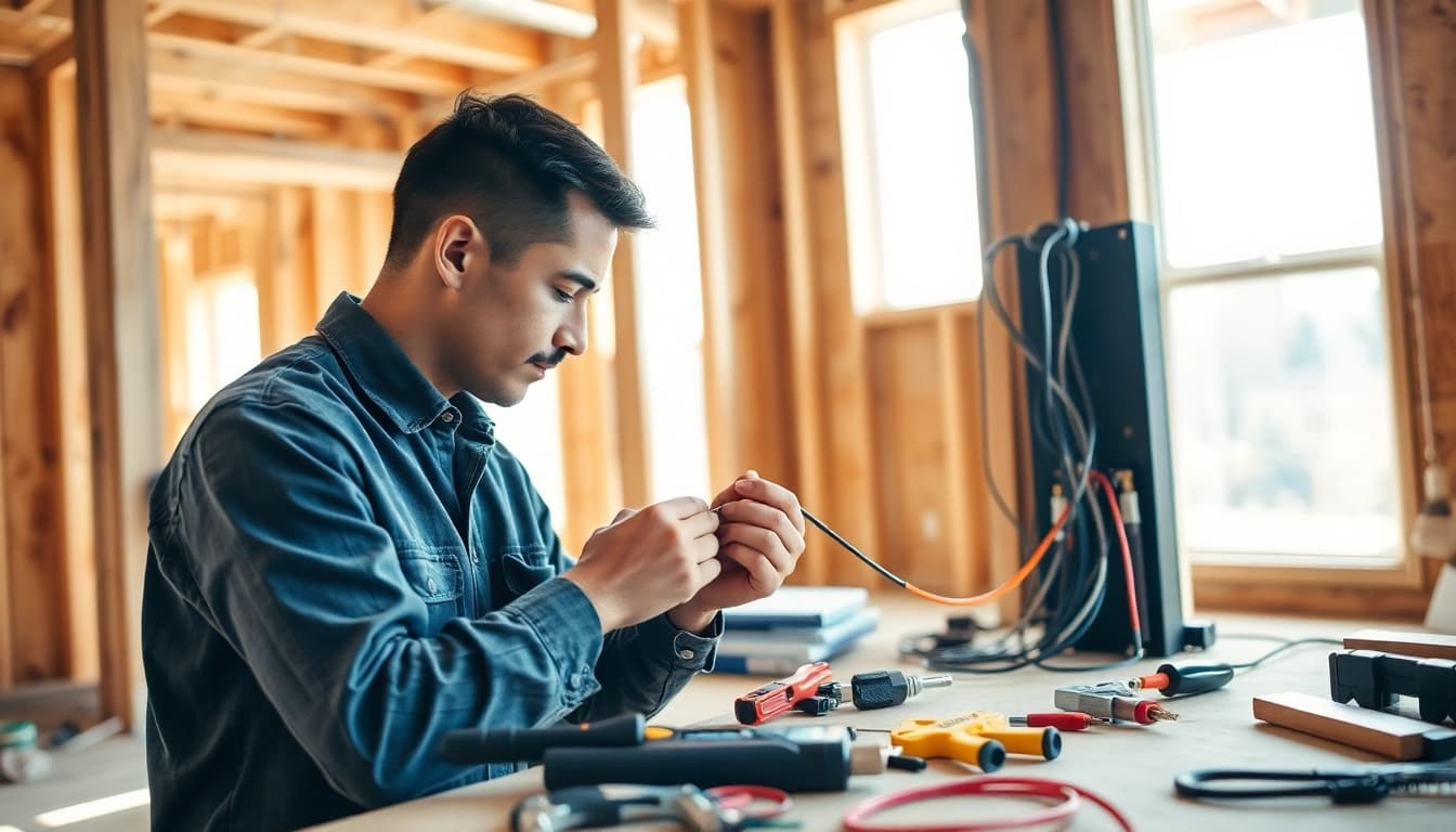 Electrician apprenticeship in action, showcasing a dedicated apprentice wiring a residential project.