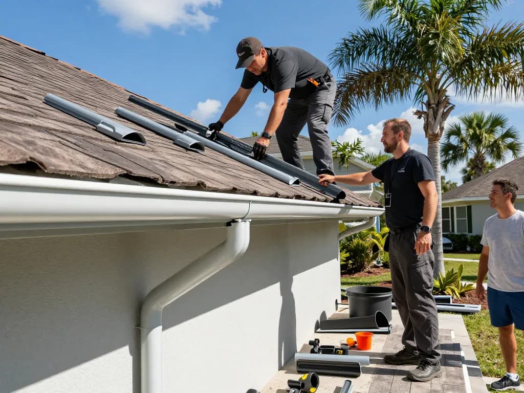 Seamless gutters jacksonville fl installed by professionals on a sunny Jacksonville home, showcasing custom-fit solutions.