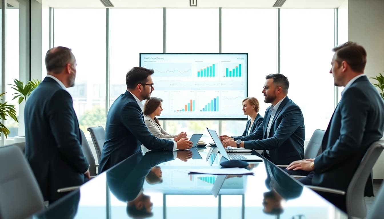 Engaged professionals consulting as Quickplus Business Consultants in a bright office space.