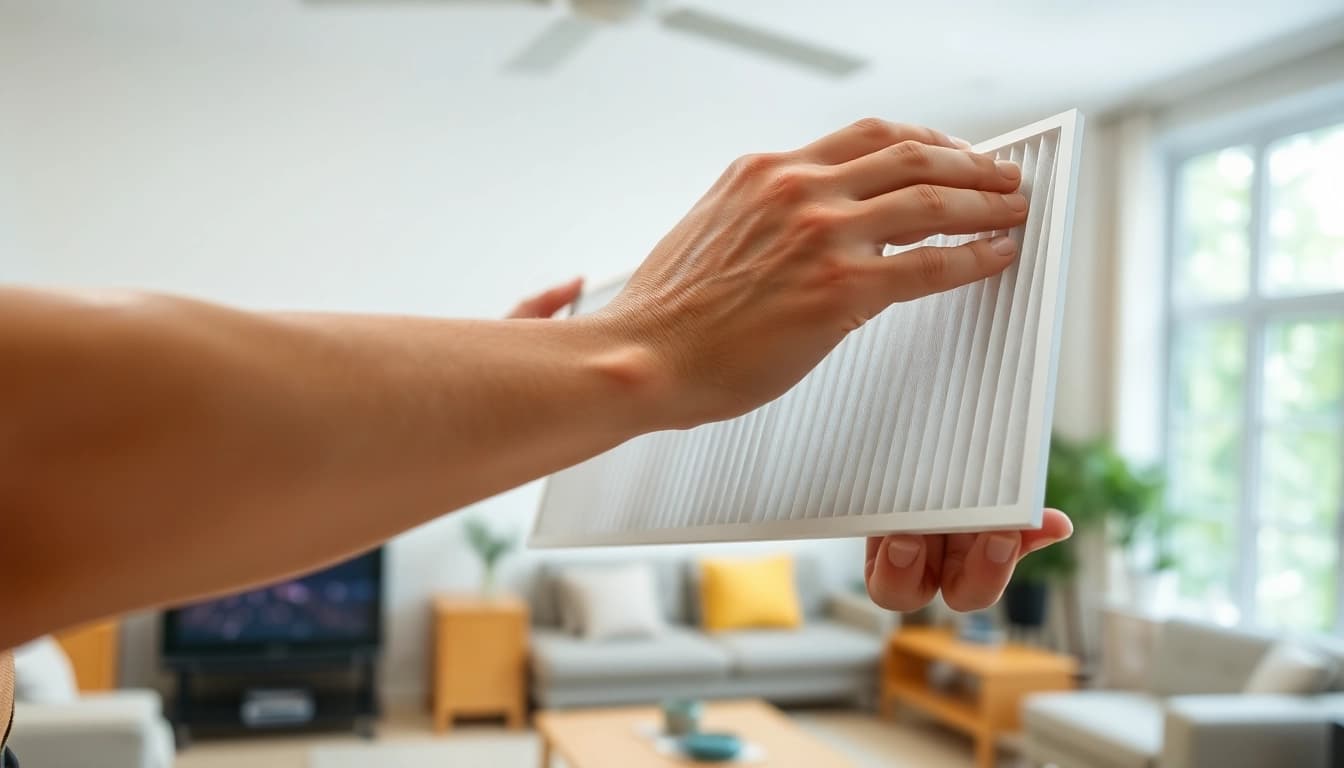 Replace HEPA filter to enhance air quality in a bright, modern setting.