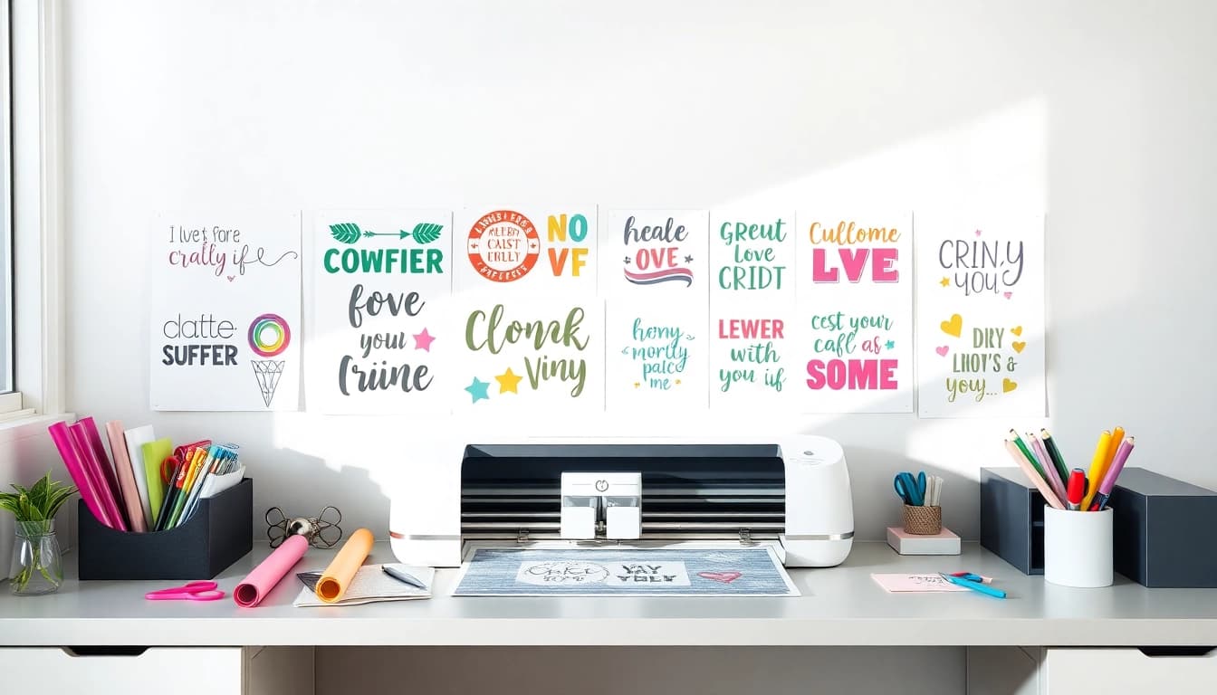 Cricut SVG designs displayed in a vibrant crafting workspace.