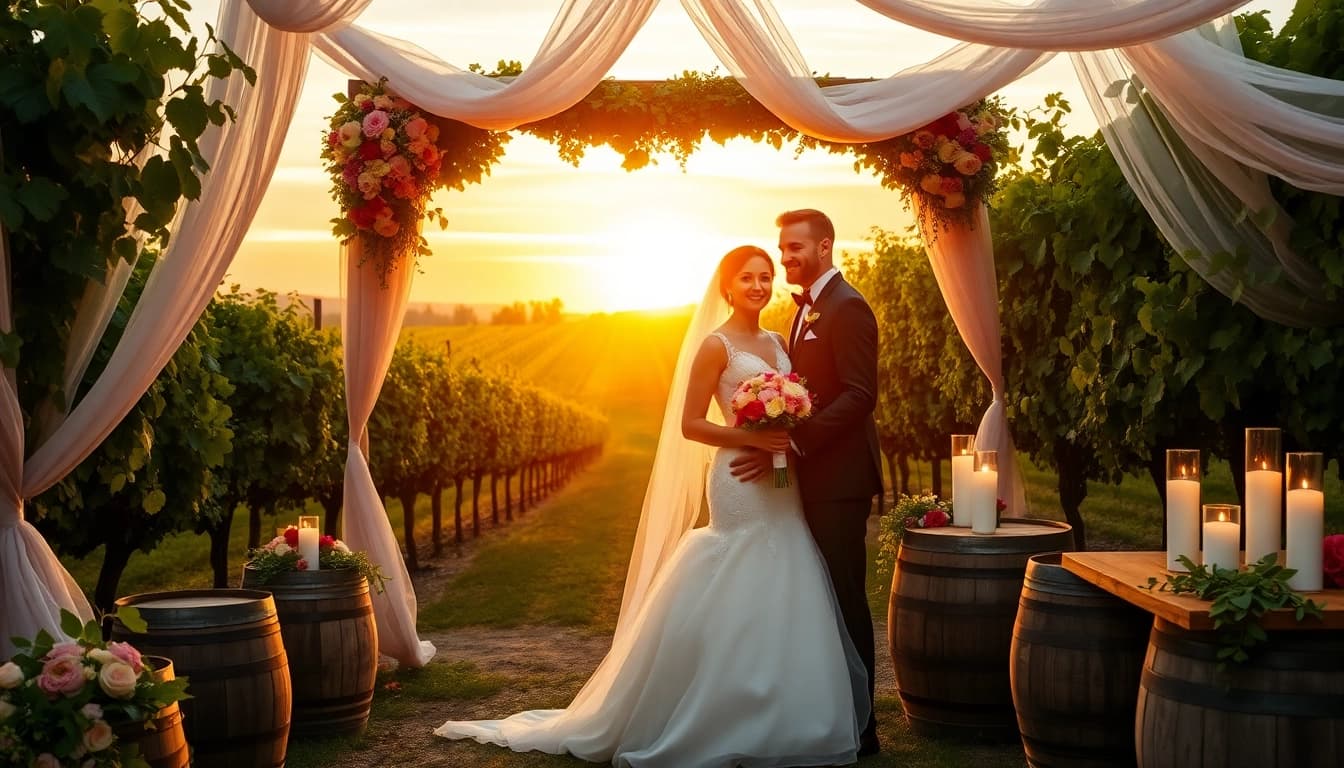 Couple enjoying beautiful Clarksburg wedding venues surrounded by stunning vineyard scenery.