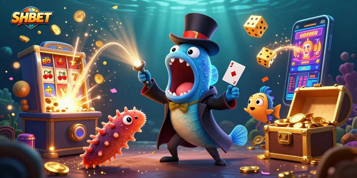 Experience thrilling gameplay with SHBET, featuring dynamic casino elements and vibrant sea creatures.