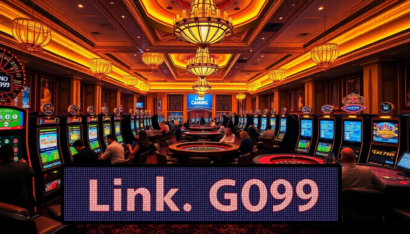 Exciting casino atmosphere showcasing Link GO99 with vibrant slot machines and lively players.