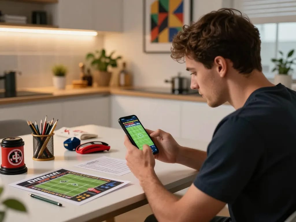 Engaged player analyzing live odds for Fabet uy tín on smartphone during sports betting.