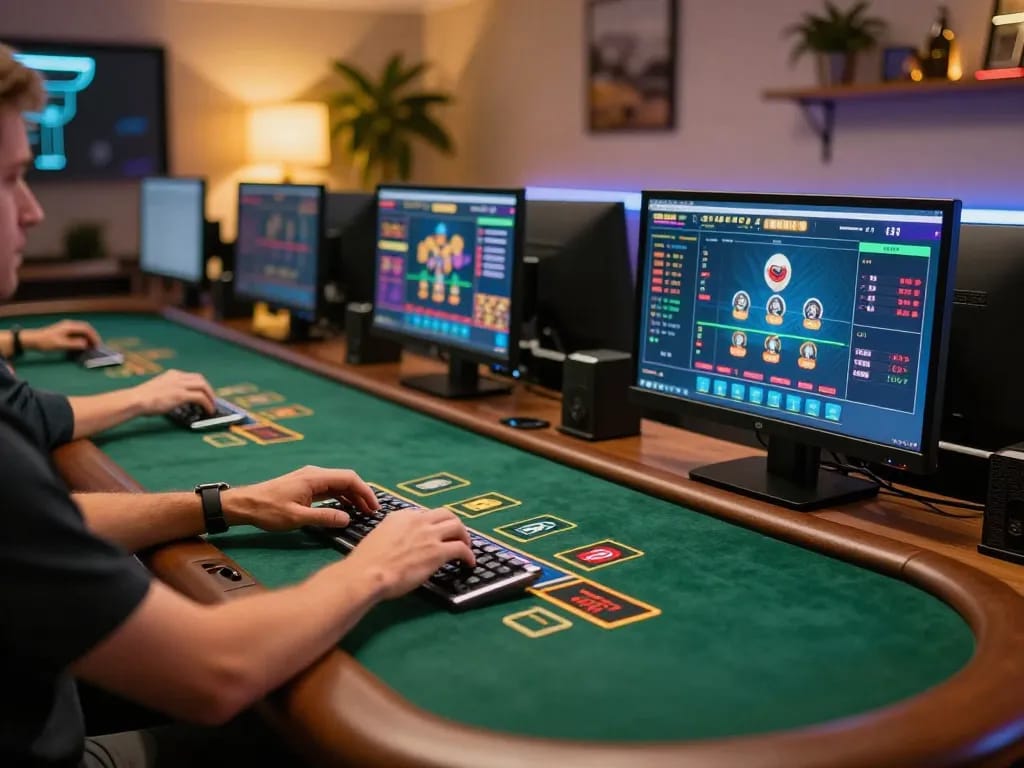 GG88 player enjoying live dealer blackjack at home, showcasing an engaging online gaming environment.
