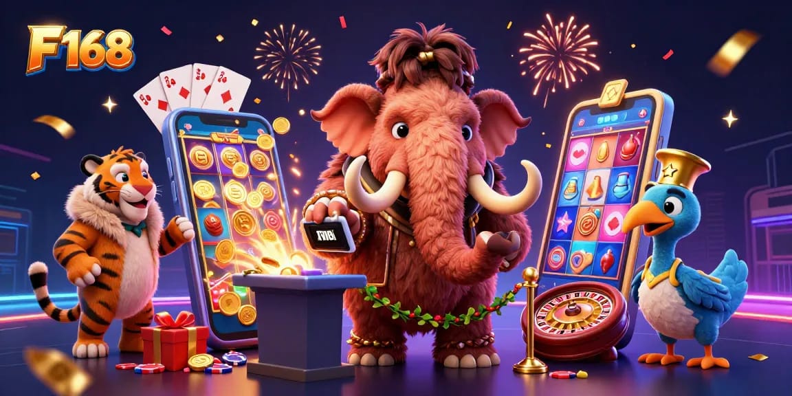 Experience the excitement of F 168 with a dynamic casino scene featuring a woolly mammoth bouncer and a VIP saber-tooth tiger.