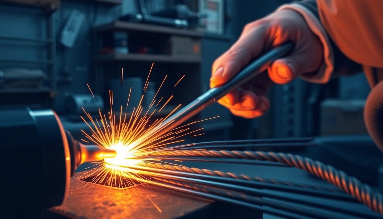 Technician expertly using silver brazing rods in a workshop setting, displaying craftsmanship and precision.