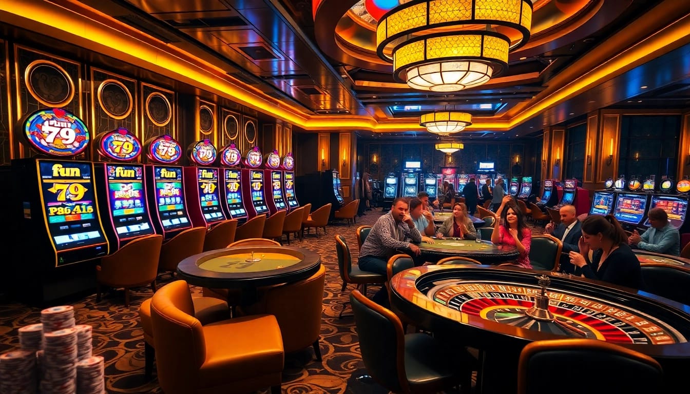 Dynamic gameplay at fun 79 casino with vibrant slot machines and engaging poker action.
