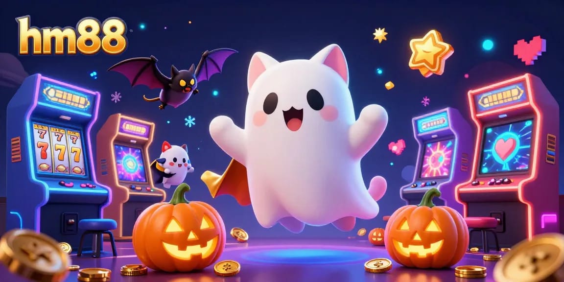 Experience thrilling gameplay at hm88 with a ghost cat winning jackpots in a vibrant casino.