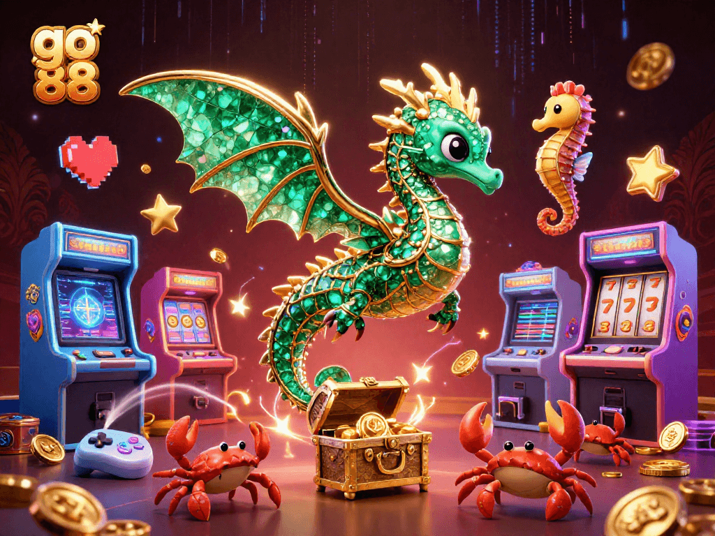 Engage with go 88's vibrant 3D casino scene featuring sea creatures and glowing game elements.