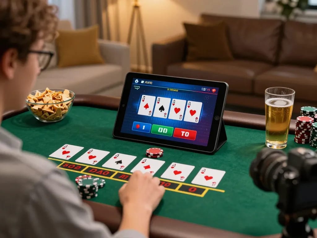 Playing live blackjack on sunwin tablet setup in cozy home atmosphere