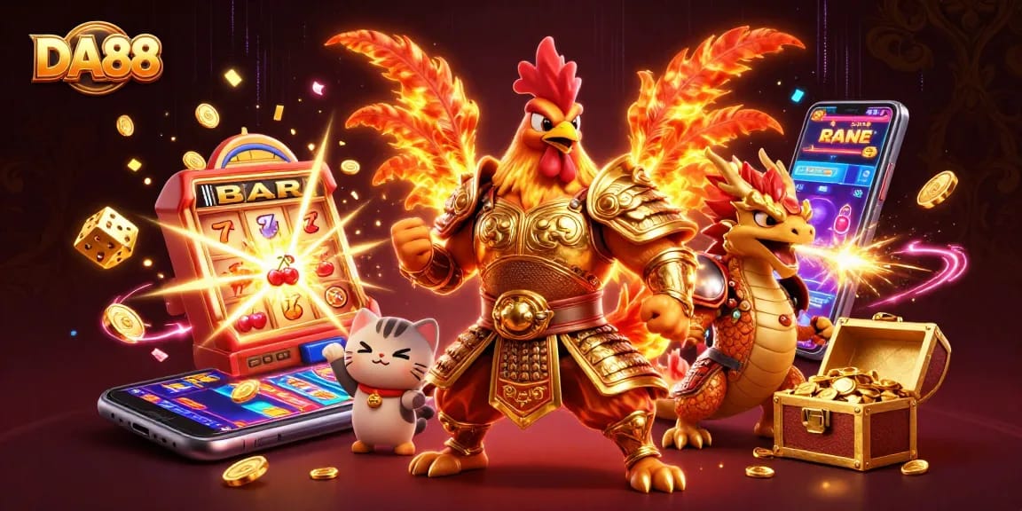 Engage with DA88's vibrant casino action featuring animated characters amid jackpot excitement.