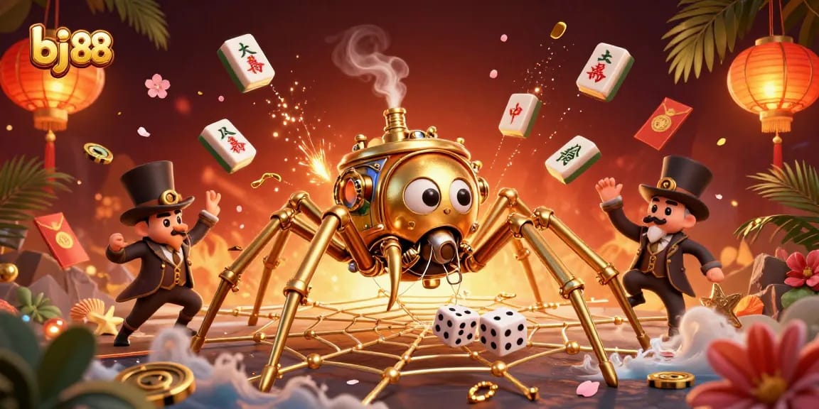 Engage with bj 88's thrilling gaming adventure featuring dynamic characters, casino elements, and vibrant colors.