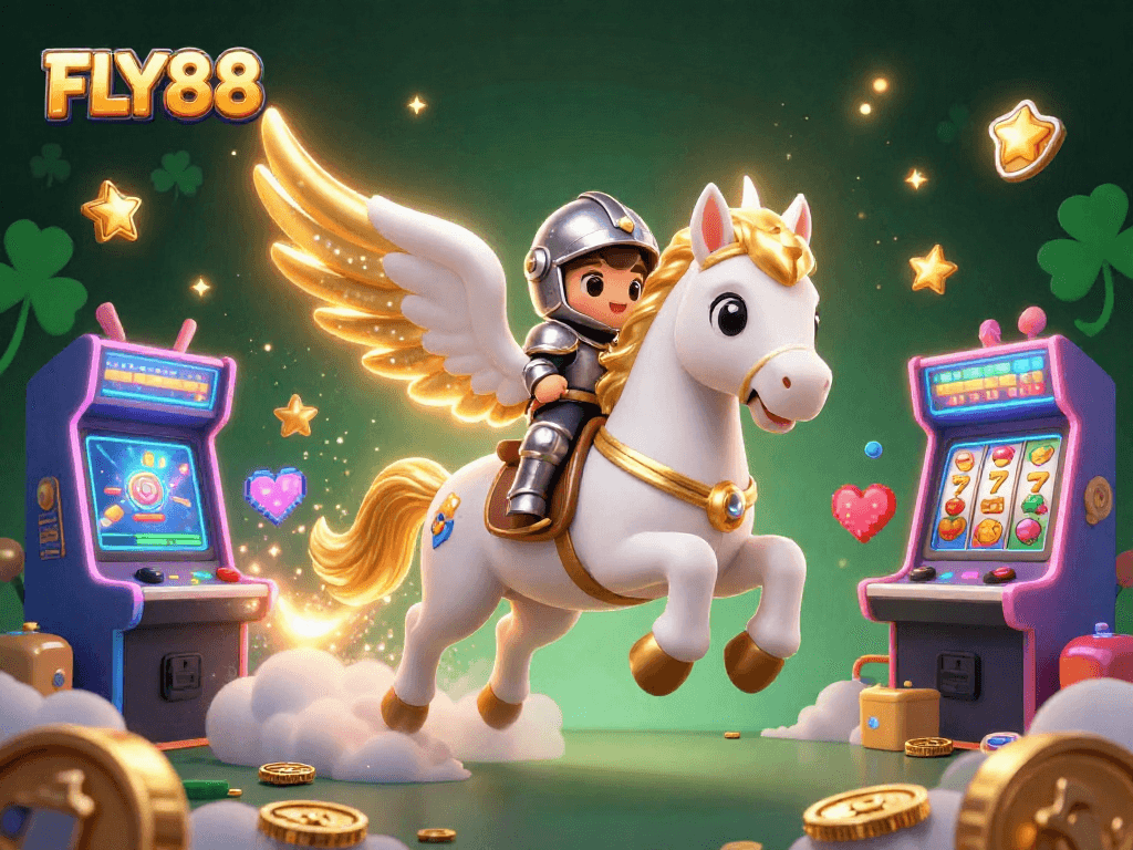 Win big with FLY88 in a vibrant 3D casino fantasy featuring celestial elements and classic gaming.