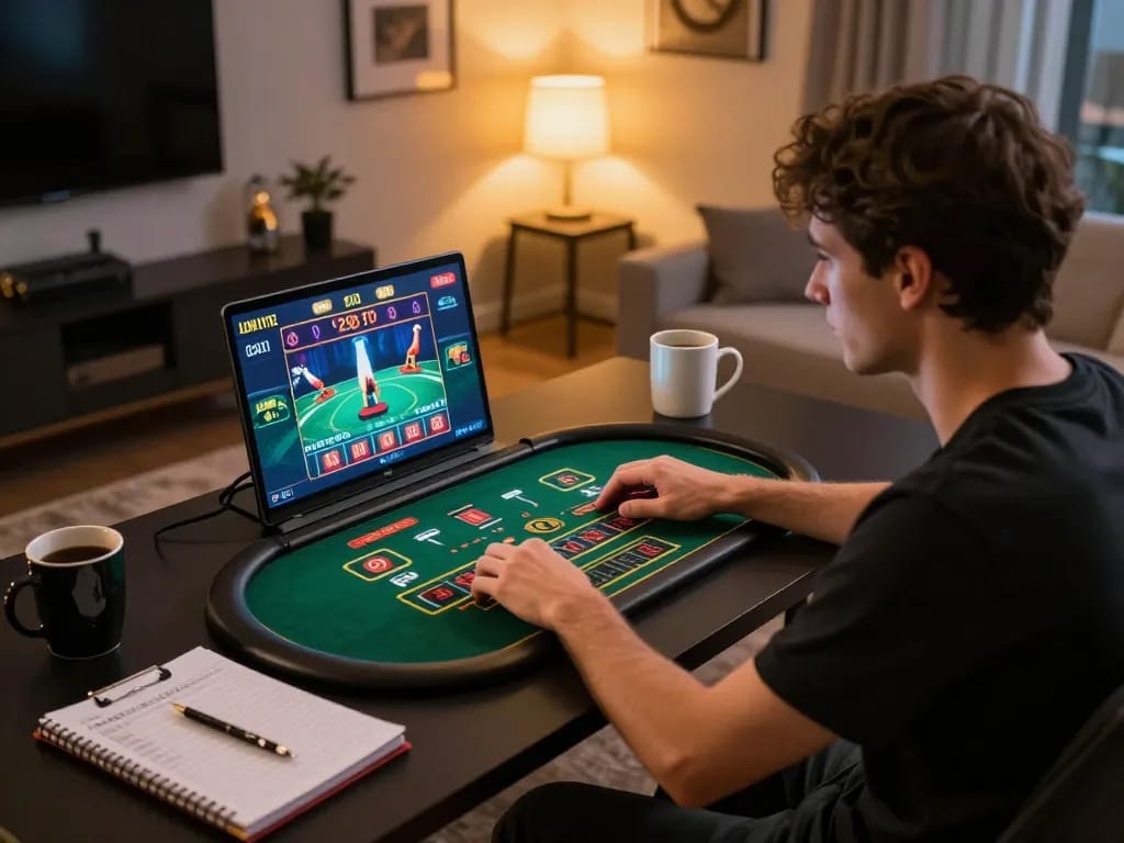 Player engages in online gambling with 88fc on a laptop at home