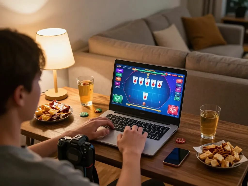 Player engaged in an exciting F168 online poker game with vibrant interface on laptop