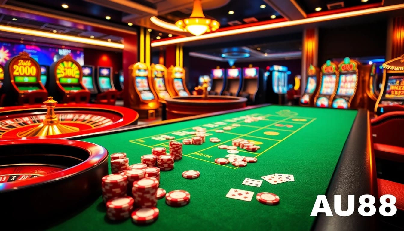 Experience thrilling online gaming at AU88 with vibrant casino tables and immersive visuals.