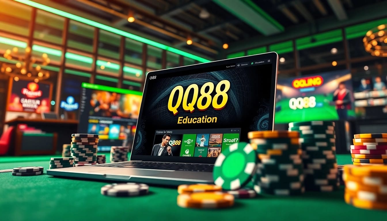 Experience the dynamic QQ88 Education platform showcasing online betting and casino games in a modern gaming environment.