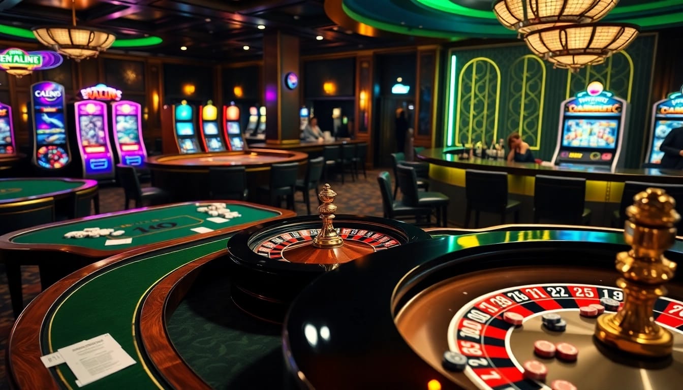 Experience gaming excitement at https://xx88brand.com/ with vibrant casino scenes showcasing tables and slots.