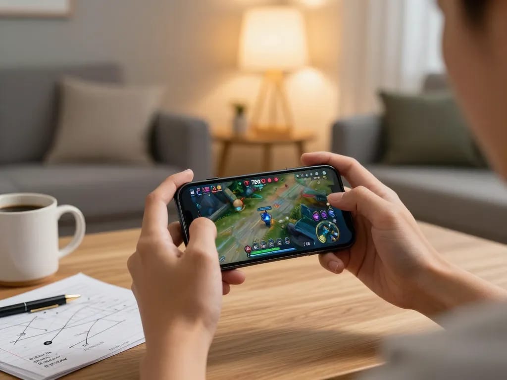 Engaging mobile gameplay of 789CLUB in a cozy home setting with warm ambiance