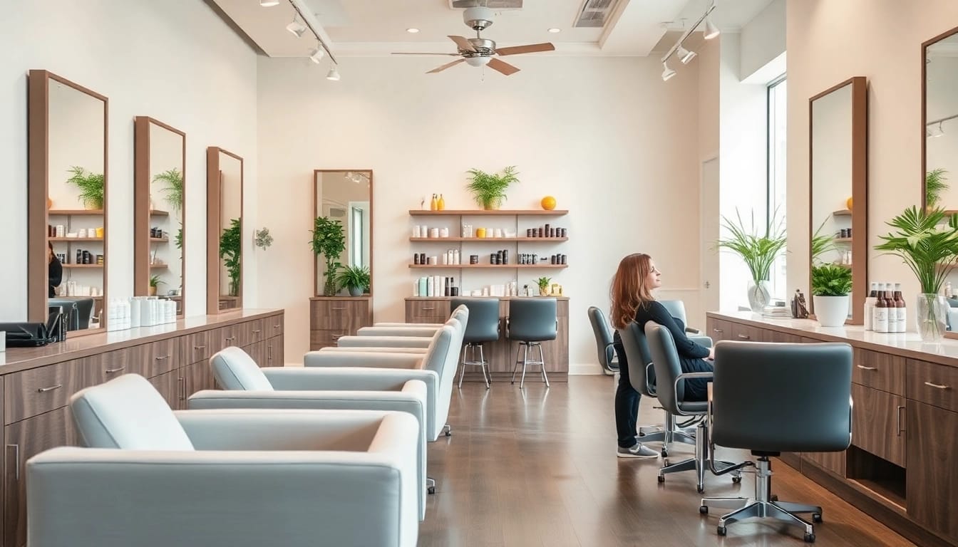 Omnia Salon in San Diego showcasing a vibrant hair stylist and client experience.