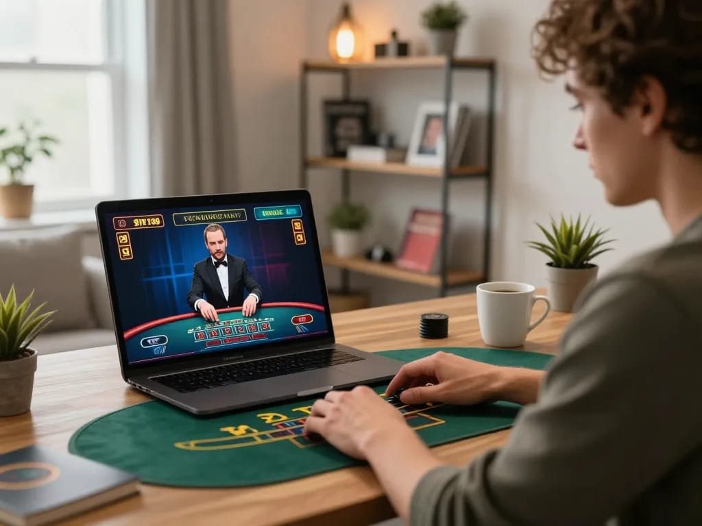 Player wagering strategically on vipwin blackjack at home with engaging dealer action