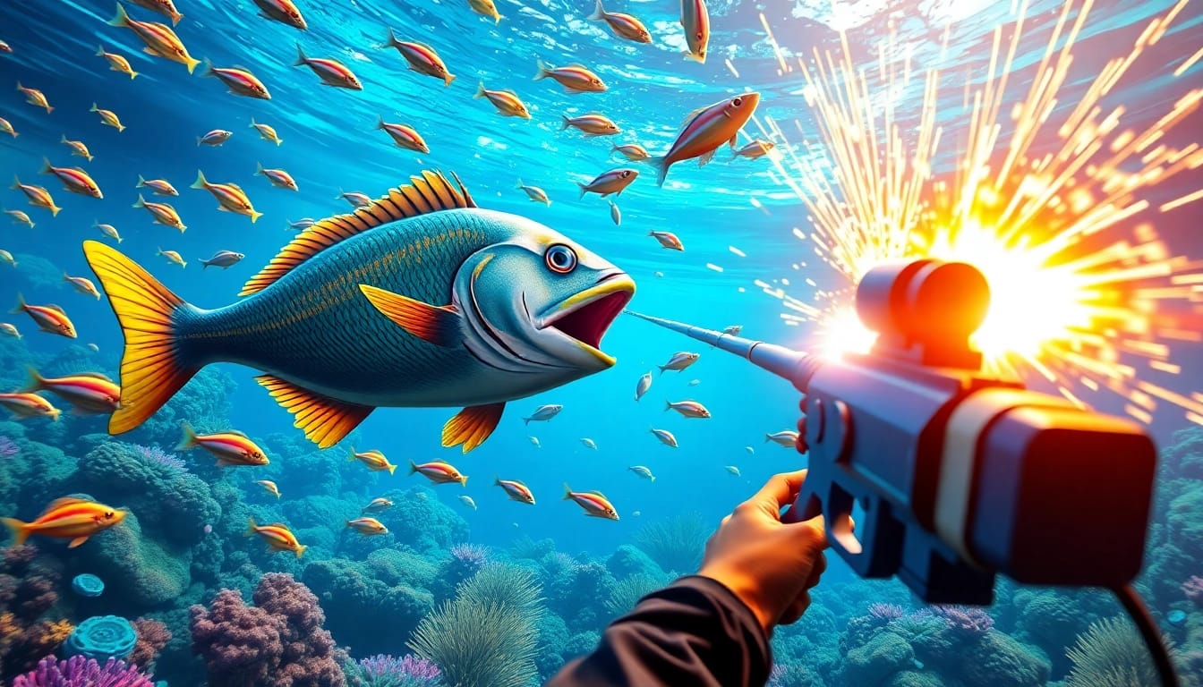 Bắn cá 69VN action shot featuring players strategically fishing in a vibrant virtual ocean game.