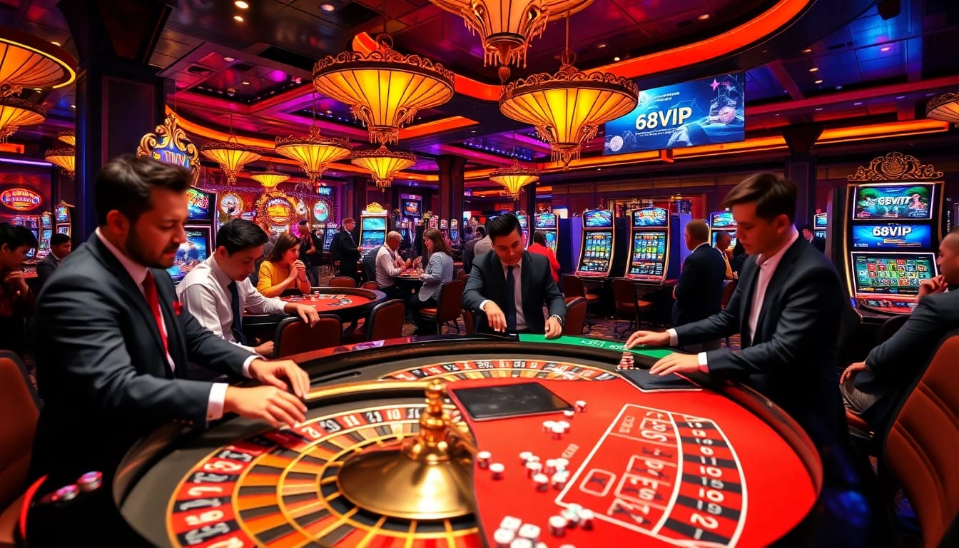 Experience the excitement at Nhà Cái 68VIP Có Uy Tín with luxury casino elements and enthusiastic gamblers.