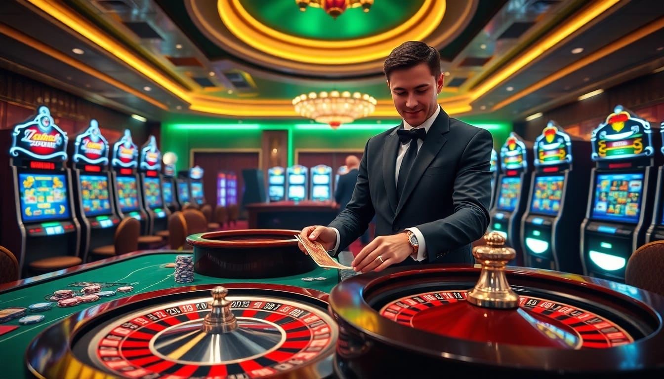 Soi cầu 888 highlights a vibrant casino scene with roulette, cards, and chips.