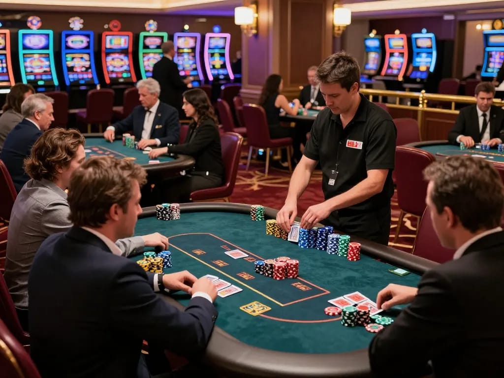 Players engage in strategic poker gameplay at MMOO casino, showcasing intense action and vibrant atmosphere.