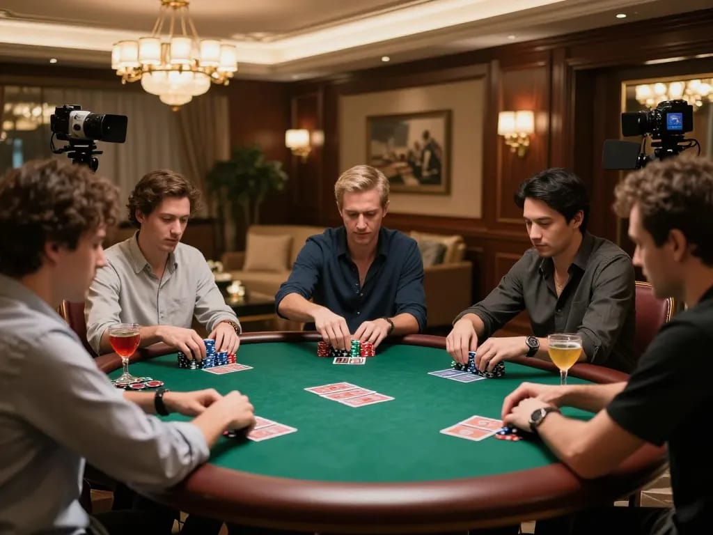 Experience TA88 uy tín through engaging high-stakes poker action in a luxurious setting, capturing a strategic betting moment.