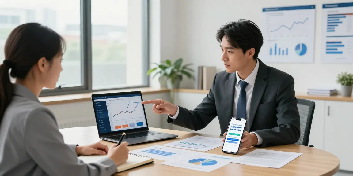 소액결제현금화 전문가와 상담하는 클라이언트의 모습, 현대적인 사무실에서의 금융 상담 세션