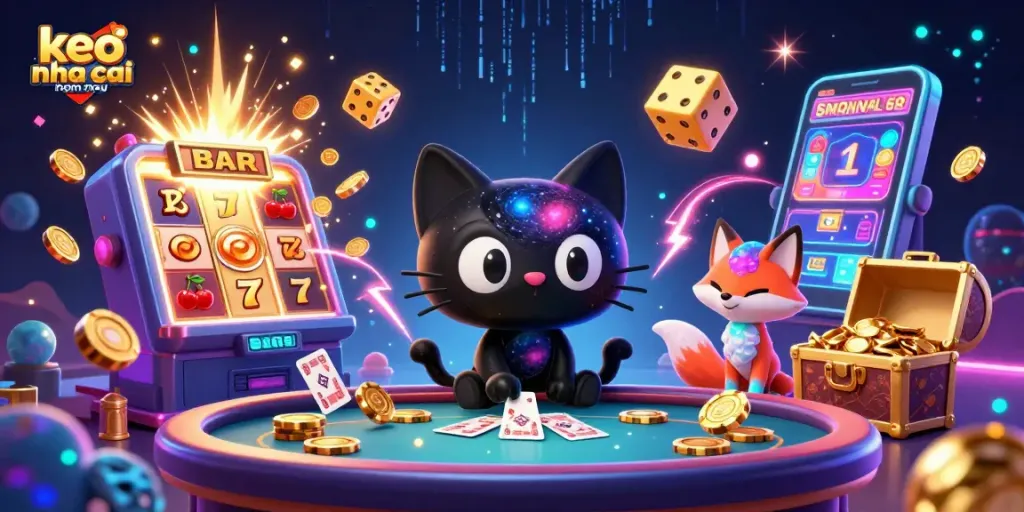 Engage with keo nha cai hom nay in a vibrant cosmic casino scene featuring detailed characters and game elements.