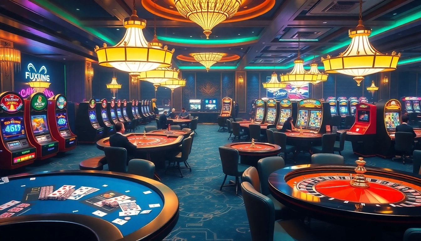 Exciting gaming action at f8bet.io with vibrant casino tables and dynamic slot machines.