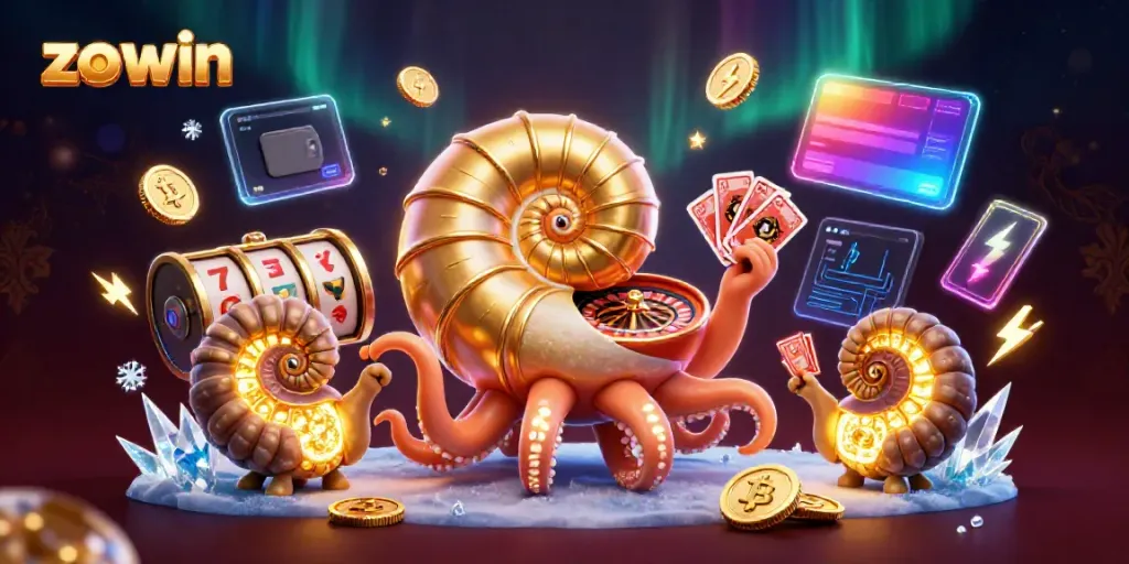 Join the excitement with zo win as a giant nautilus roulette wheel spins among glowing crypto coins.