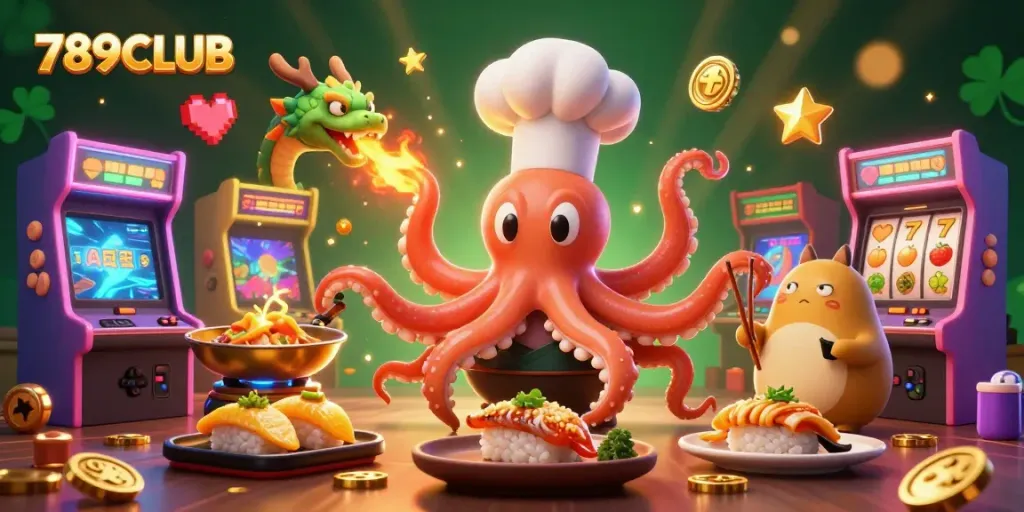 789CLUB showcases vibrant 3D characters and lots of game elements amid a colorful casino scene.