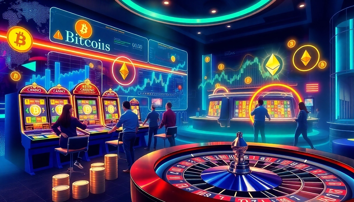 Players engaging with vibrant crypto online casinos in a luxurious digital setting.